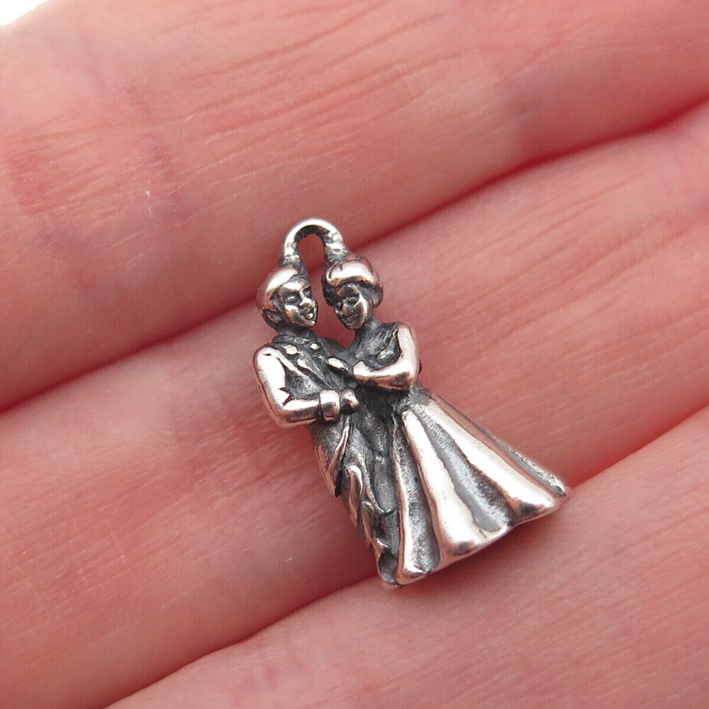 SHUBE 925 Sterling Silver Vintage Bride & Groom Oxidized 3D Mini Charm Pendant